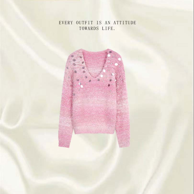 【04】2025秋冬v领亮片高级百搭显瘦针织衫女A392