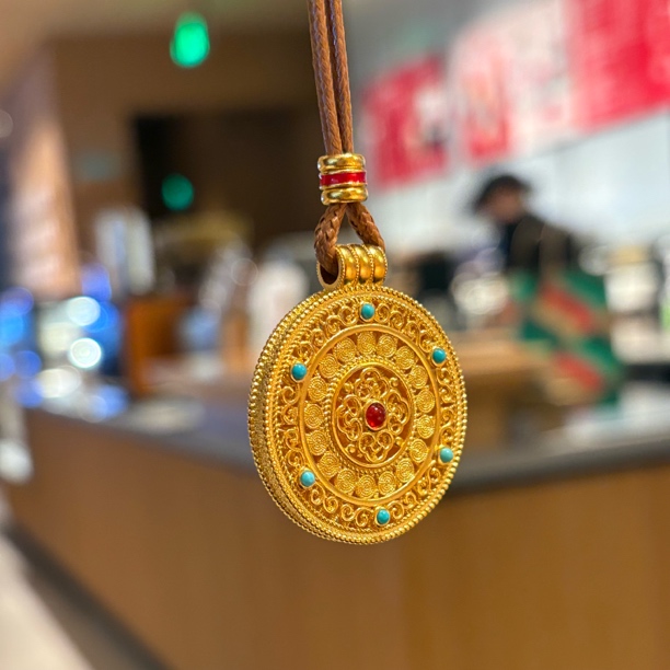 足金999 四合如意 罗盘吊坠 黄金吊坠