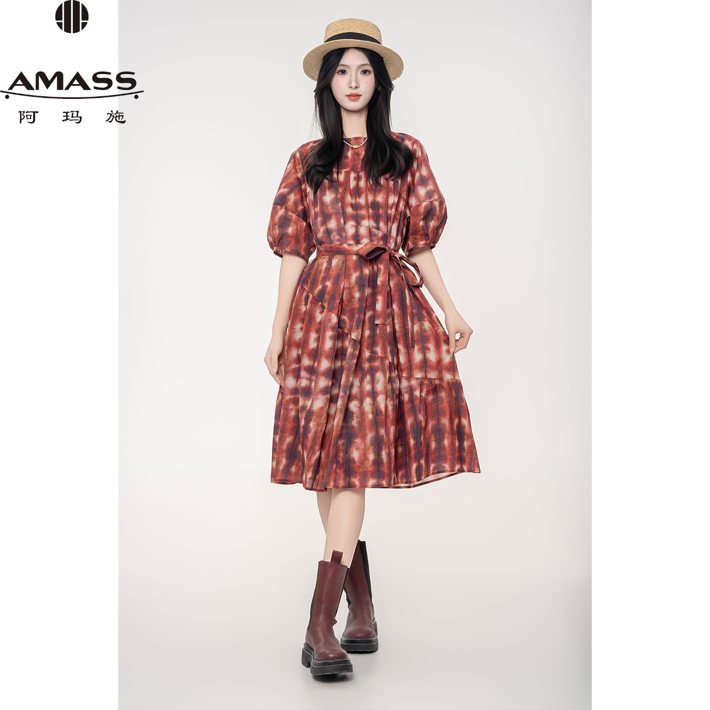 AMASS/阿玛施春夏新款轻奢高级时尚印花气质连衣裙-附内搭 550038