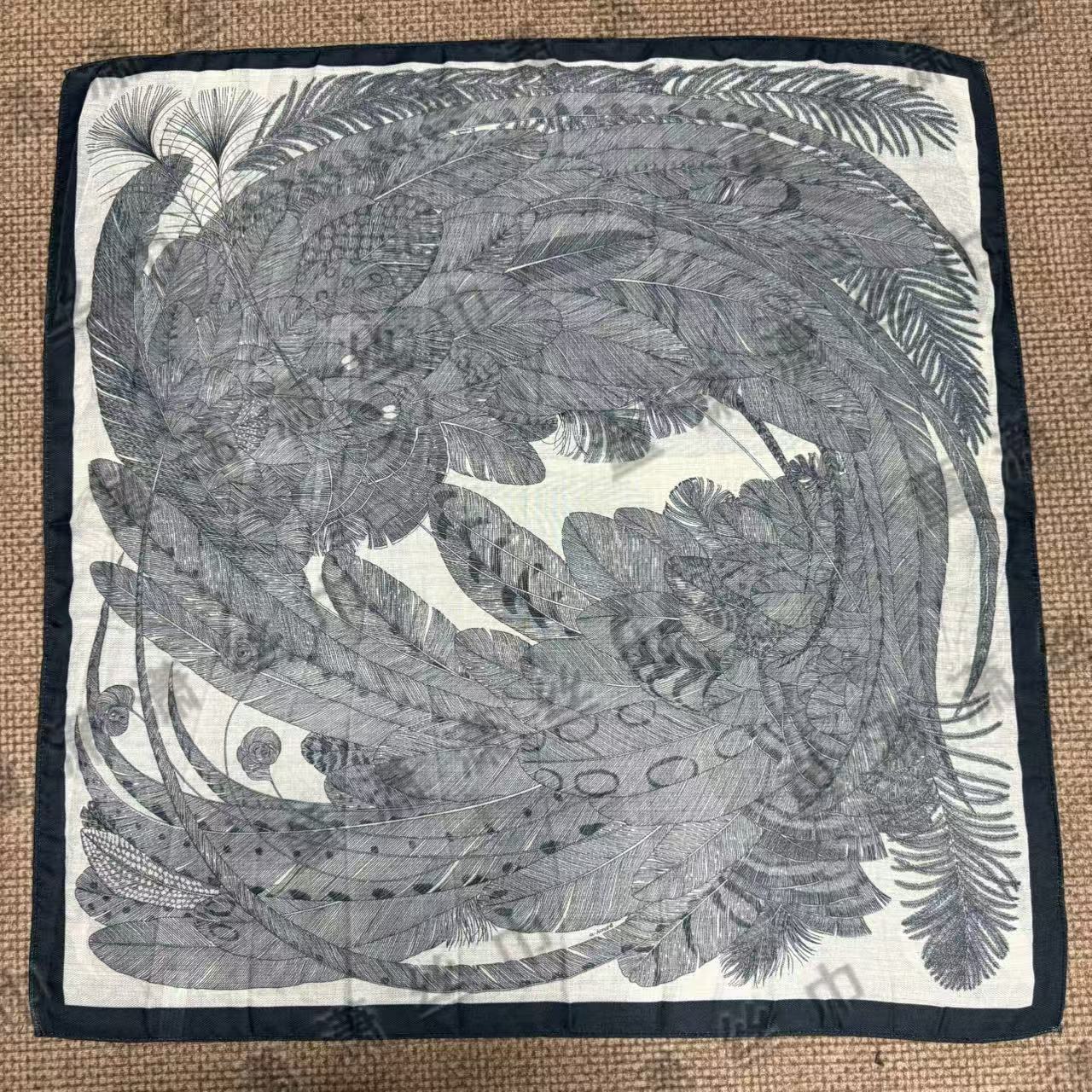 （素描羽毛）新款方巾65*65左右围巾