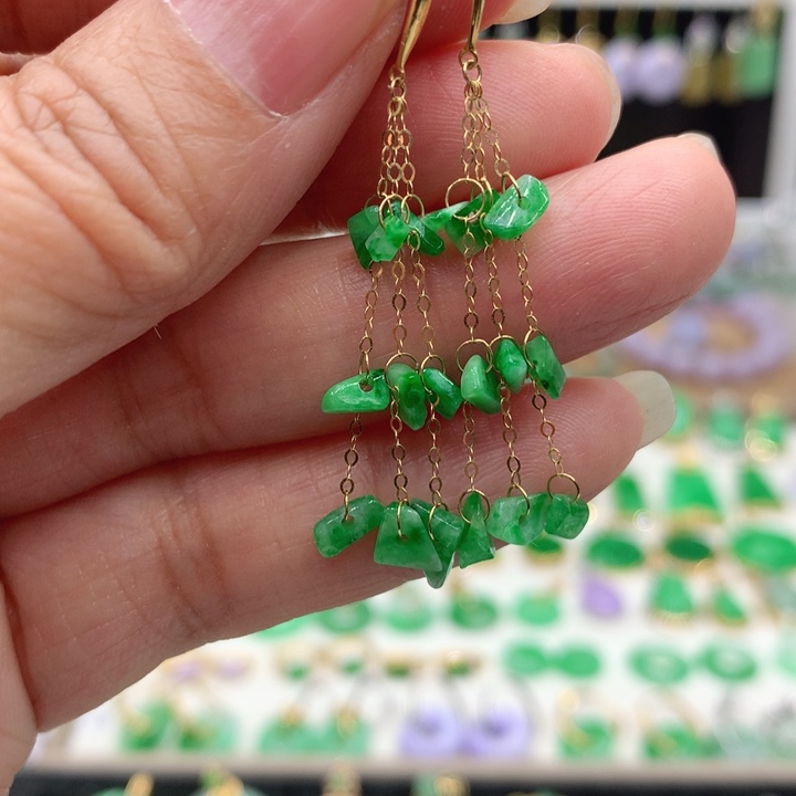 翡翠18K金镶嵌耳饰