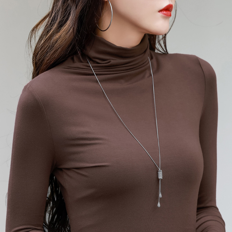 【莫代尔四面弹】棉弹力修身显瘦高领打底衫女秋冬新款长袖t恤58993