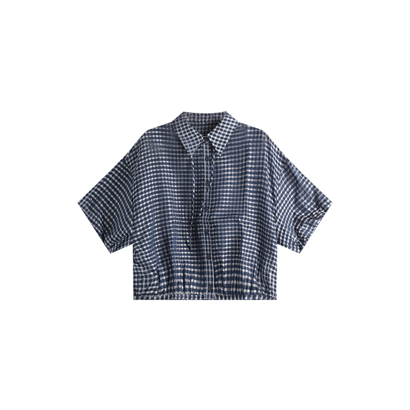 【圈圈】新款桑蚕丝衬衫 YJHY-622088 时尚休闲夏季宽松翻领格纹