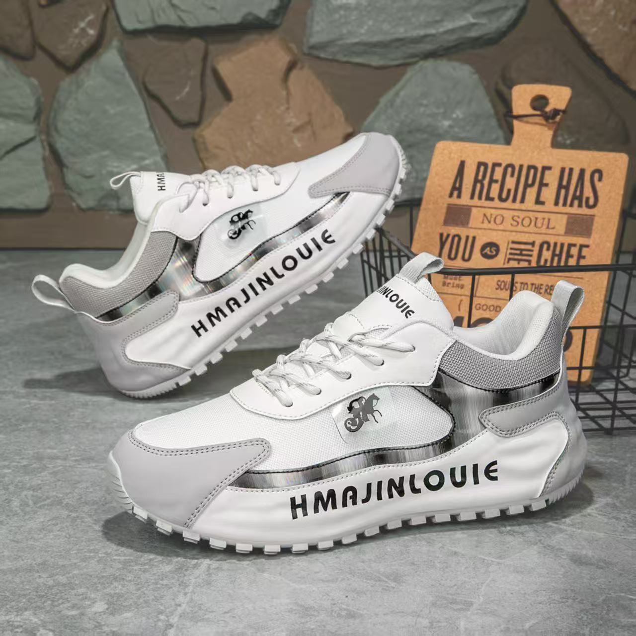 裂纹皮亮片休闲时尚休闲鞋鞋子素面百搭网面男士拼色B001