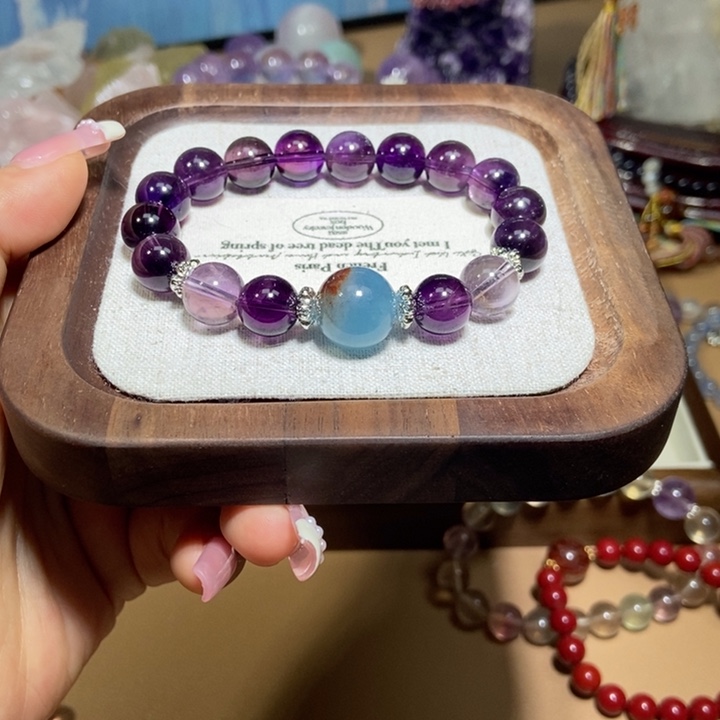 水晶手链合金海蓝宝紫水晶