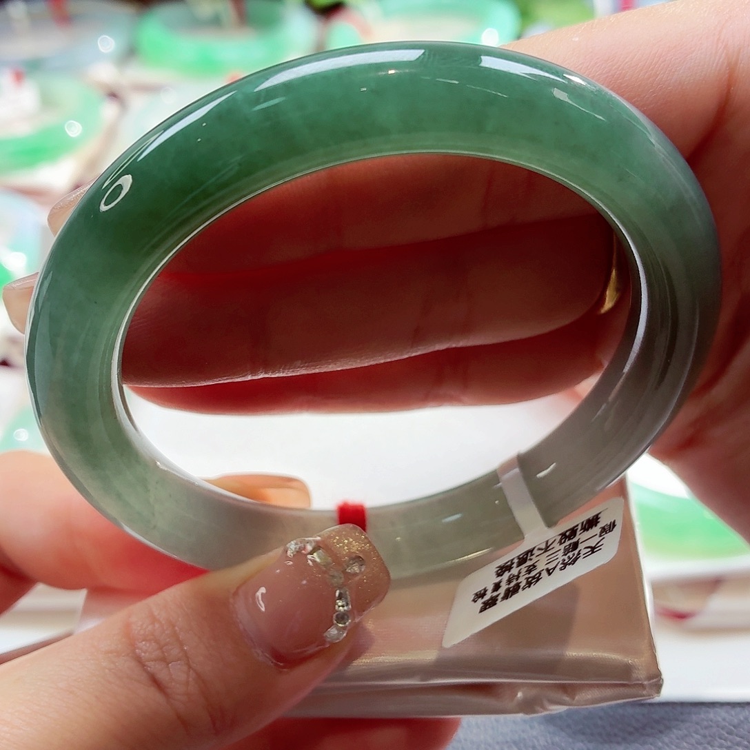 翡翠未镶嵌手镯冰胶孔雀蓝88-15