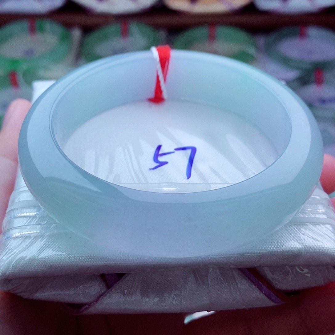 翡翠未镶嵌手镯0322-57圈口 冰春彩 轮胎