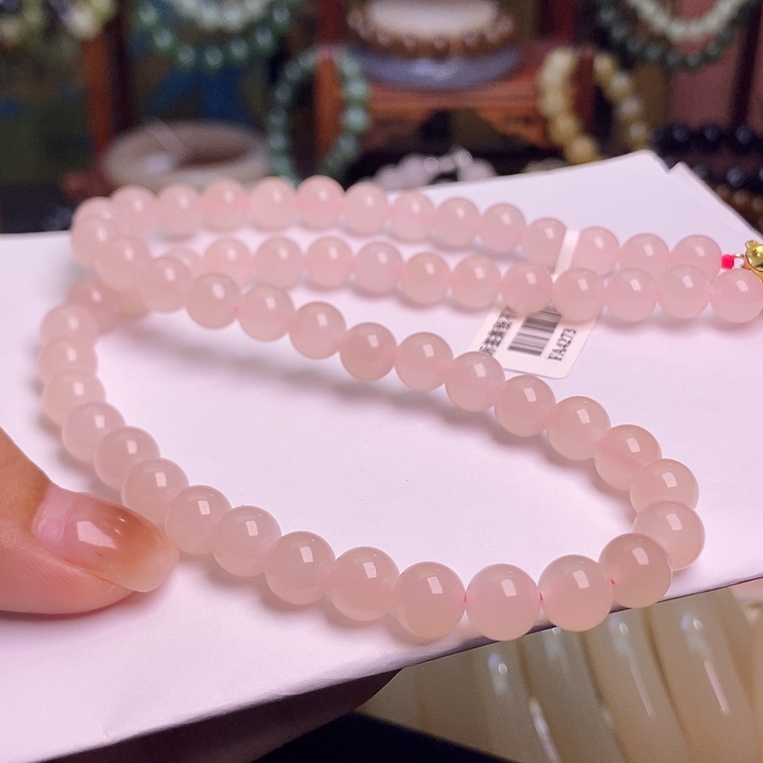 和田玉未镶嵌颈饰藕粉红粉老矿料妈妈链8mm