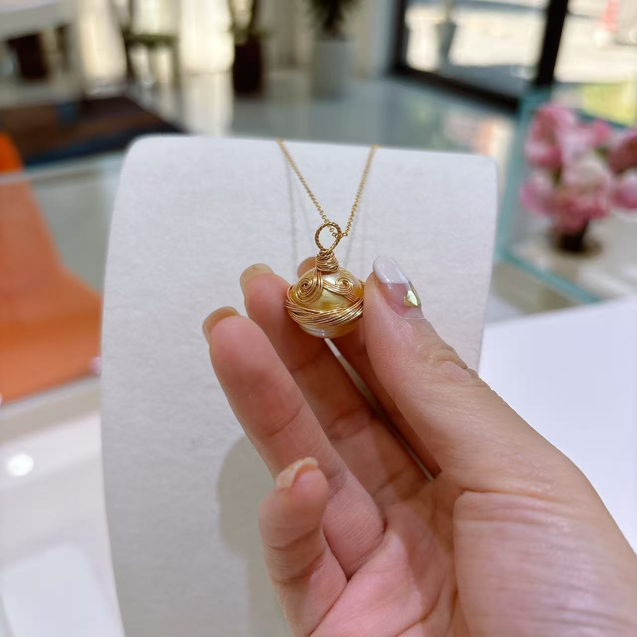s925银南洋金珠葫芦款绕丝吊坠