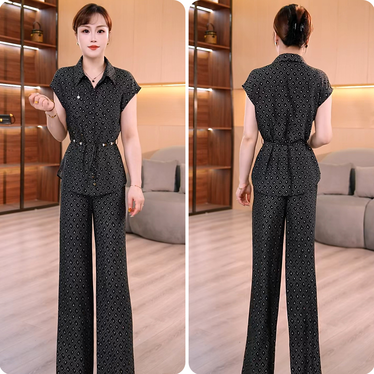 【上衣+裤子】2025夏款优雅气质修身显瘦休闲百搭无袖套裤两件套