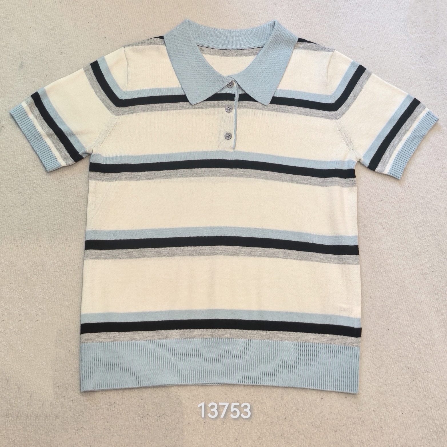 13753（部分无水洗唛，介意慎拍）WANGDAN新款翻领条纹针织短袖