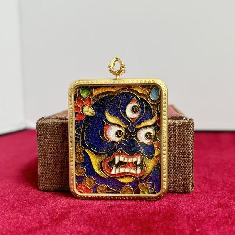 手绘唐卡双面法琅彩唐卡手工原矿色景泰蓝釉料填充非遗技艺五台山