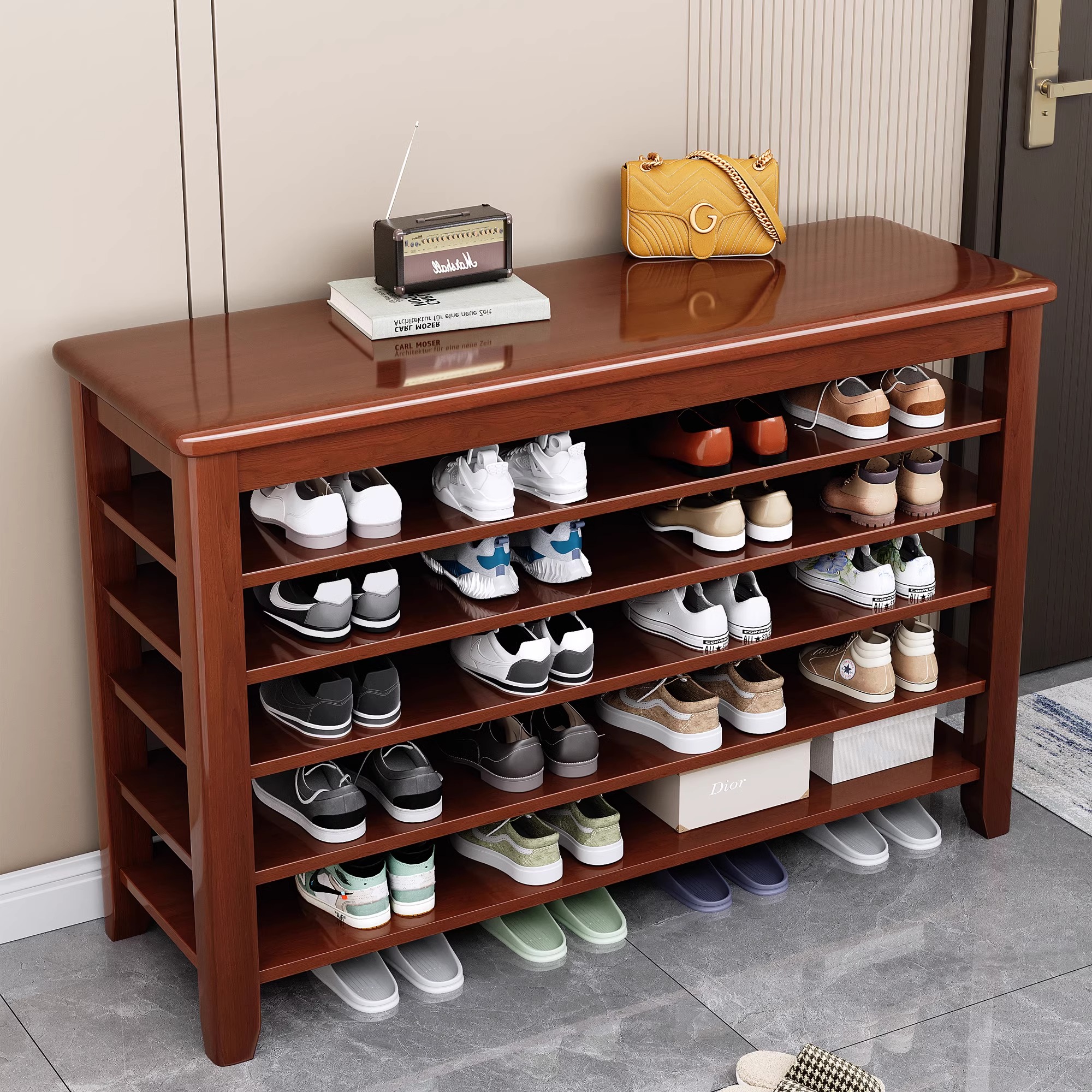 新款全实木鞋架柜一体家用入户小窄门口玄关多层大容量收纳鞋架