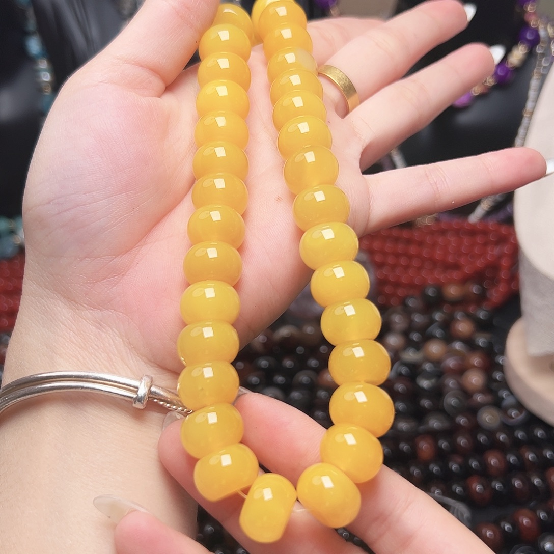 玛瑙/玉髓未镶嵌珠宝半成品r346 14m 鸡油黄玛瑙一条