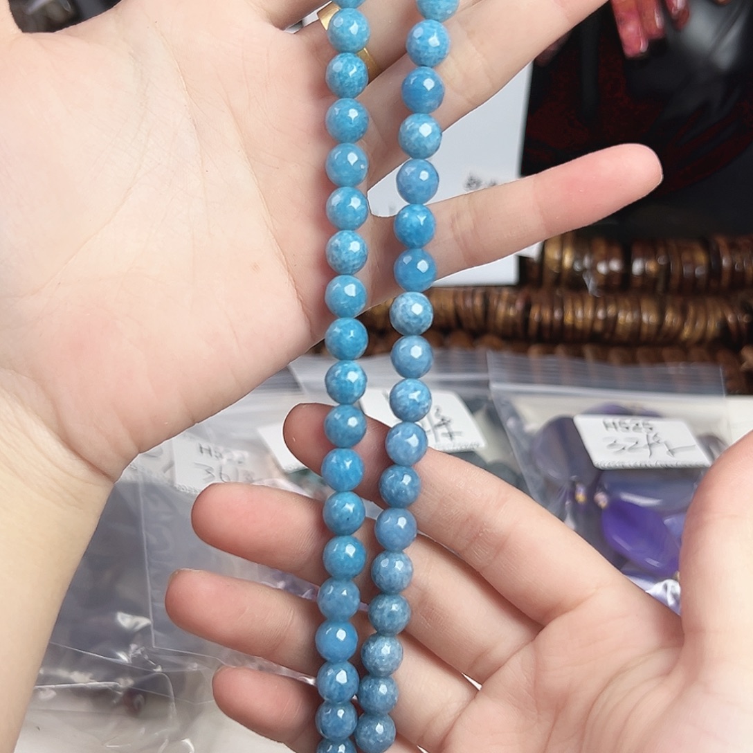 玛瑙/玉髓合金珠宝半成品h526 8m 钻切蓝翡一条