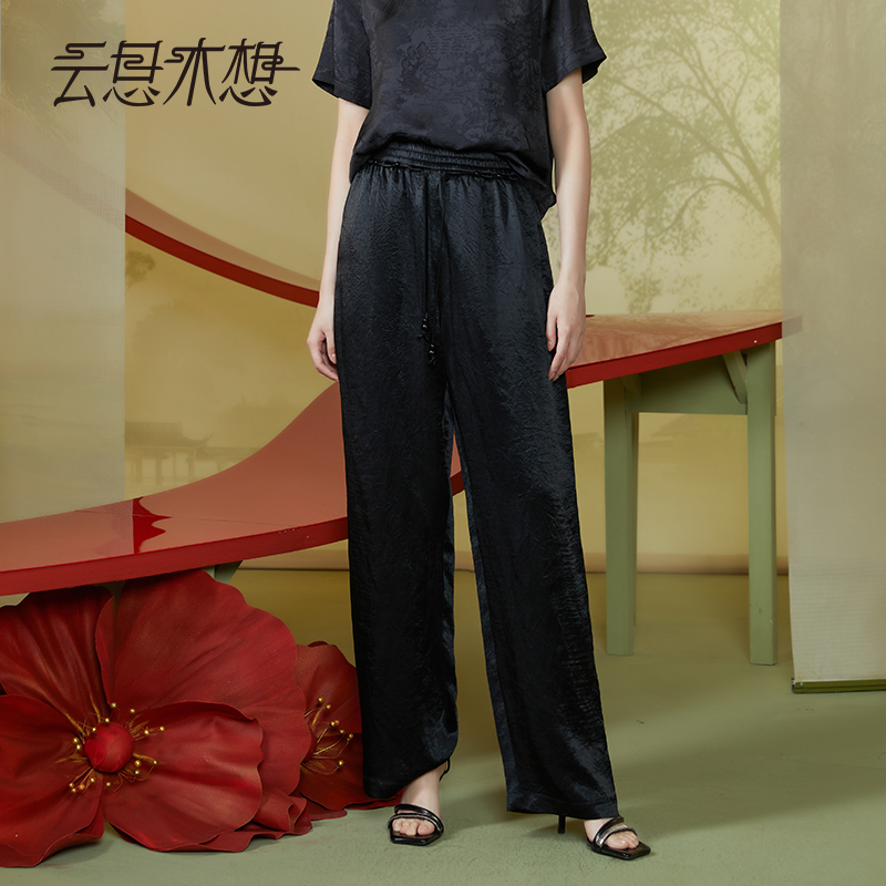 Ysimo-X云思木想新中式2024夏季穿绳珠子吊坠松紧腰休闲裤11740