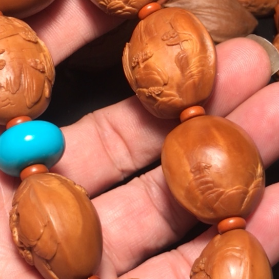 沉****香榧木四花核锦绣山河图手串