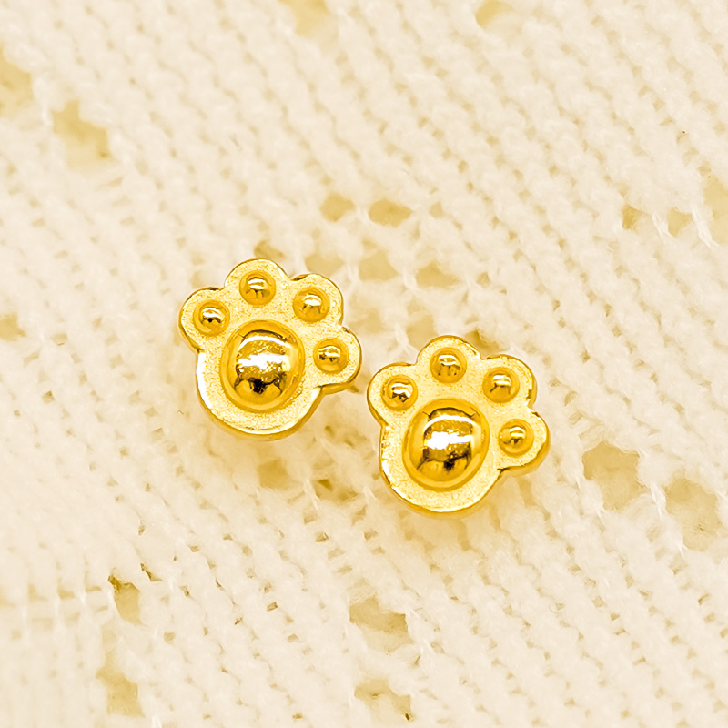 凤禧年黄金足金可爱猫爪耳钉时尚耳钉