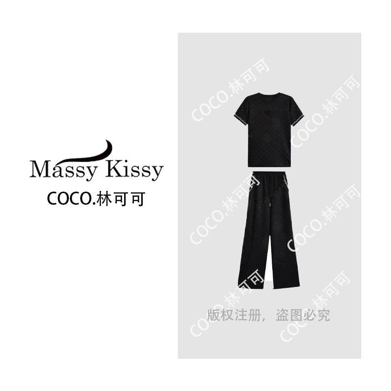 coco 林可可 新款重工烫钻圆领短袖+长裤套装Y-523