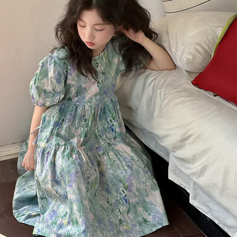 女童连衣裙夏季2025新款儿童泡泡袖碎花裙夏装小女孩洋气韩范裙子