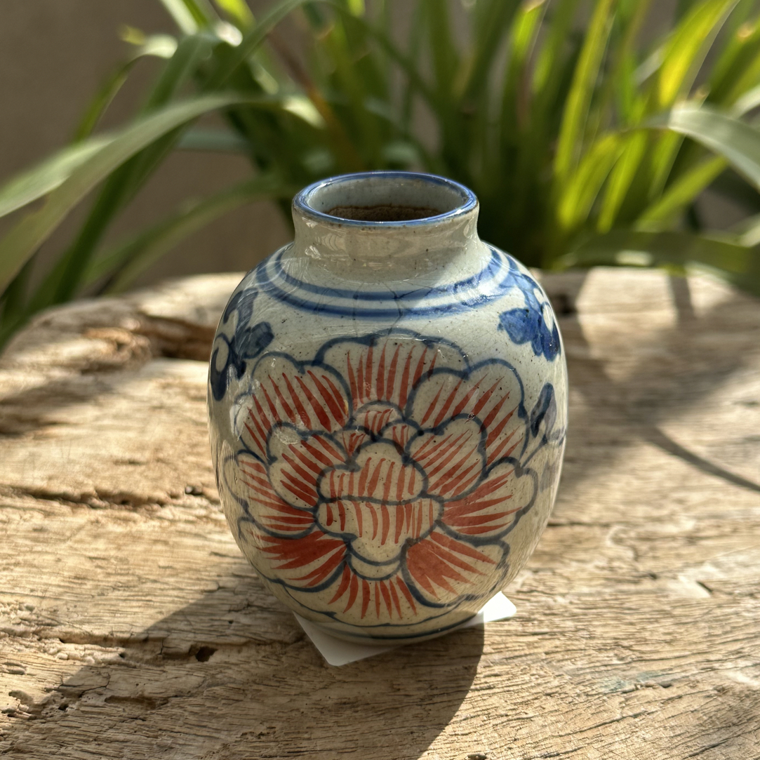 【近山古美】红牡丹花瓶手工手绘釉下高温651