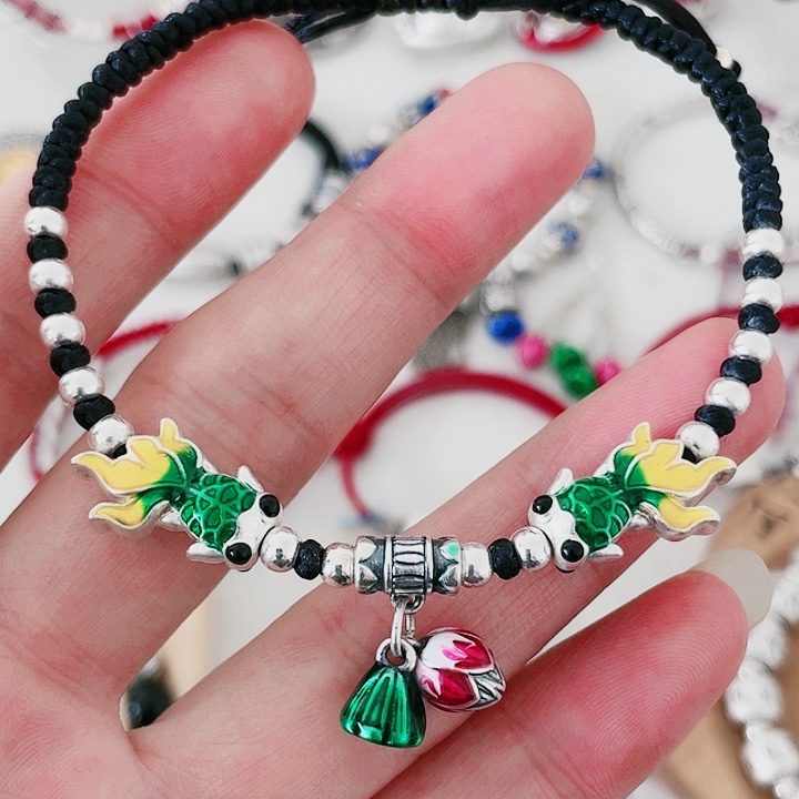 珐琅吊坠足银脚链