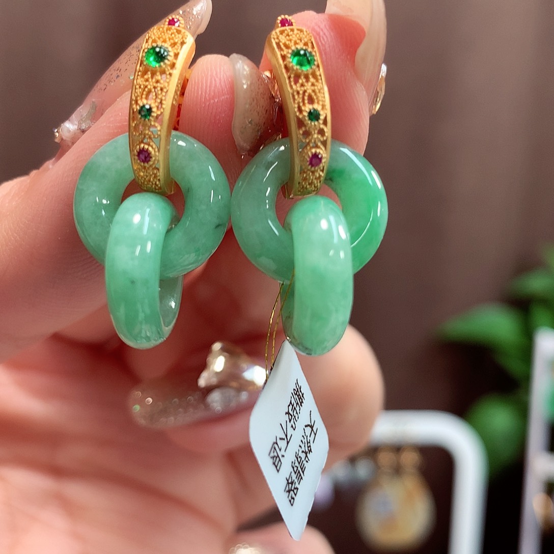 翡翠耳饰银S925镶嵌天然翡翠