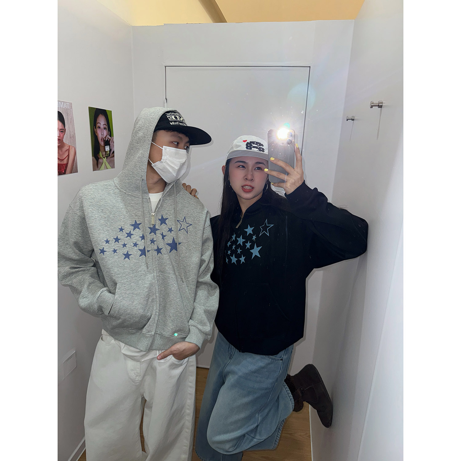 19studio WAYNEPRINCE美式复古星星印花连帽卫衣通勤开衫秋冬外套