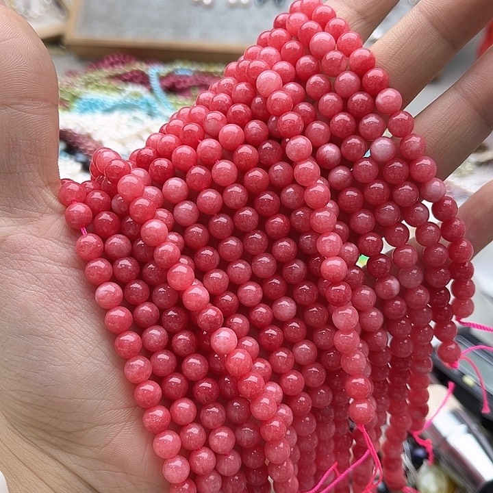 玛瑙/玉髓珠宝半成品未镶嵌一条6mm左右红纹石