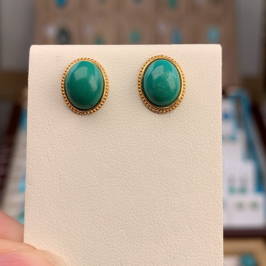 绿松石银S925镶嵌耳饰