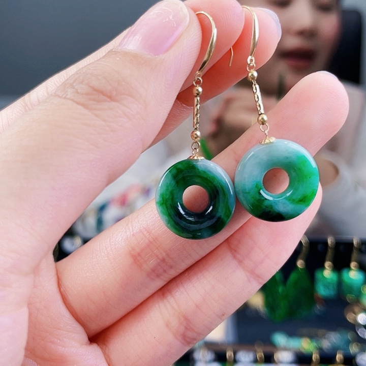 翡翠耳饰18K金镶嵌饰品