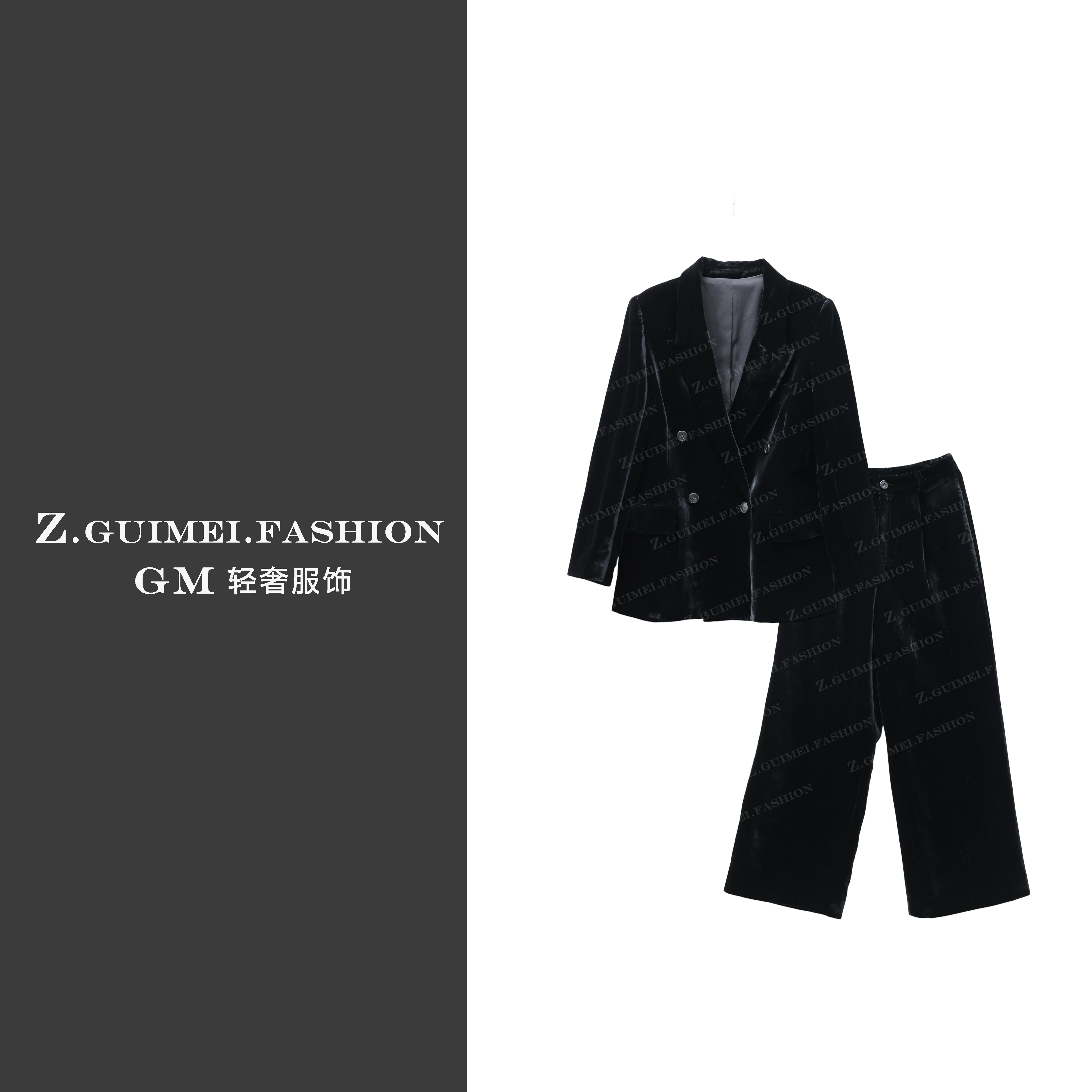 【肆姐高定】经典外翻领丝绒西服套装XY3593