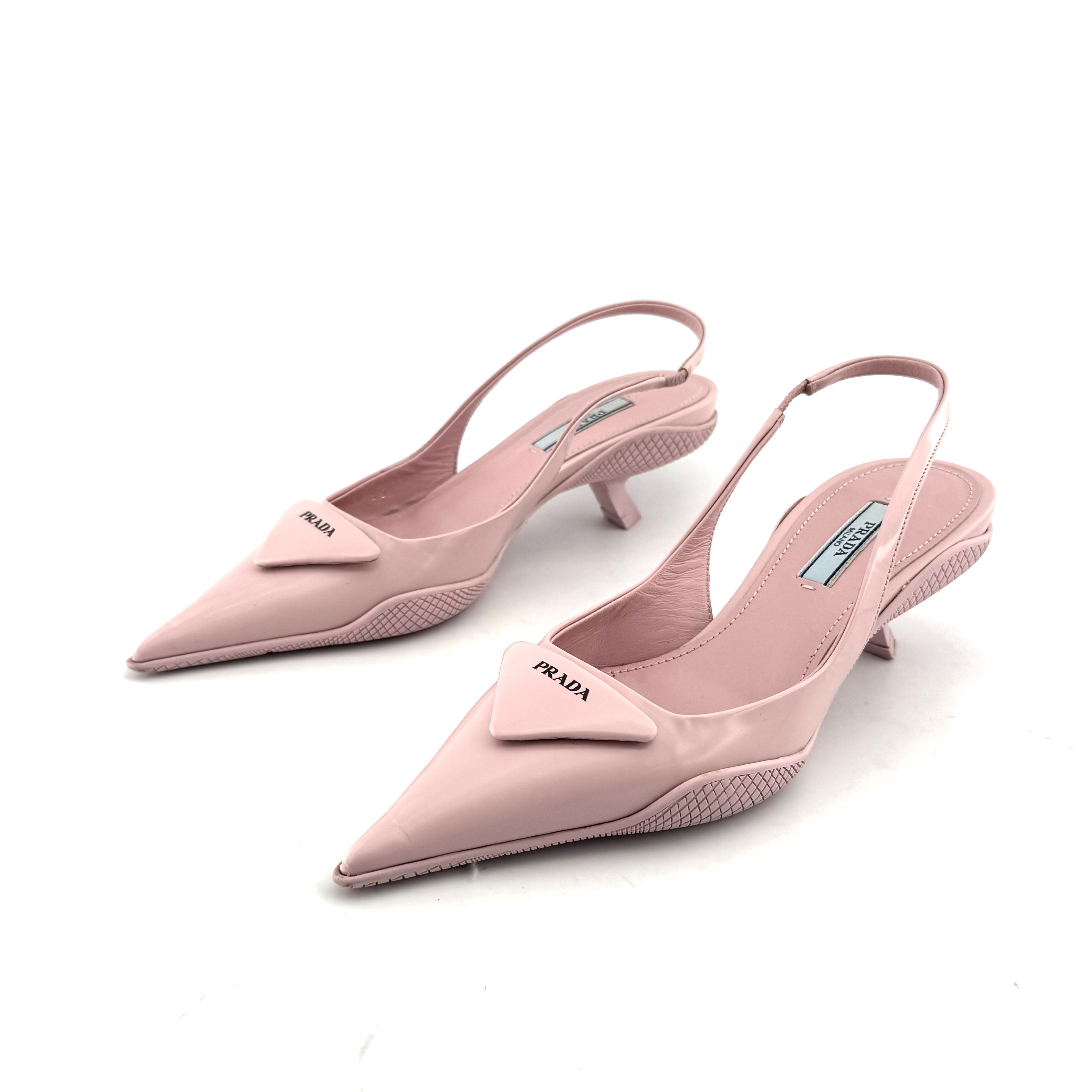 95新 Prada/普拉达 PRADA/普拉达 35码 粉色尖头猫跟凉鞋 D5189