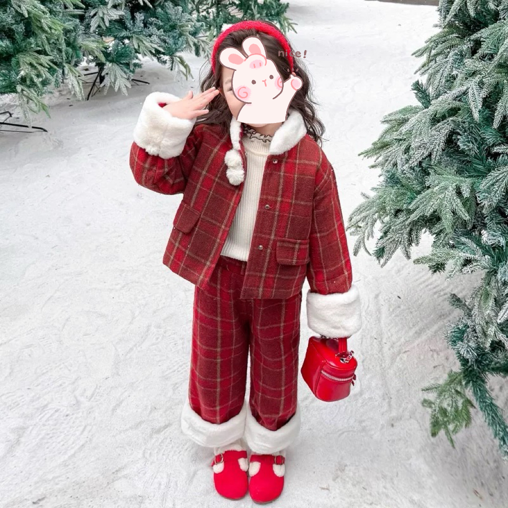 【红格时髦两件套】女童加绒加厚套装女宝宝韩版洋气加棉加厚两件套