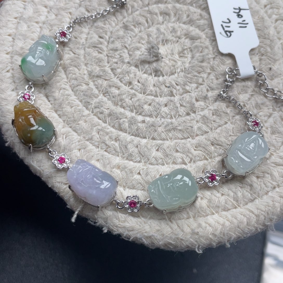 翡翠银S925镶嵌手链天然A货缅甸翡翠