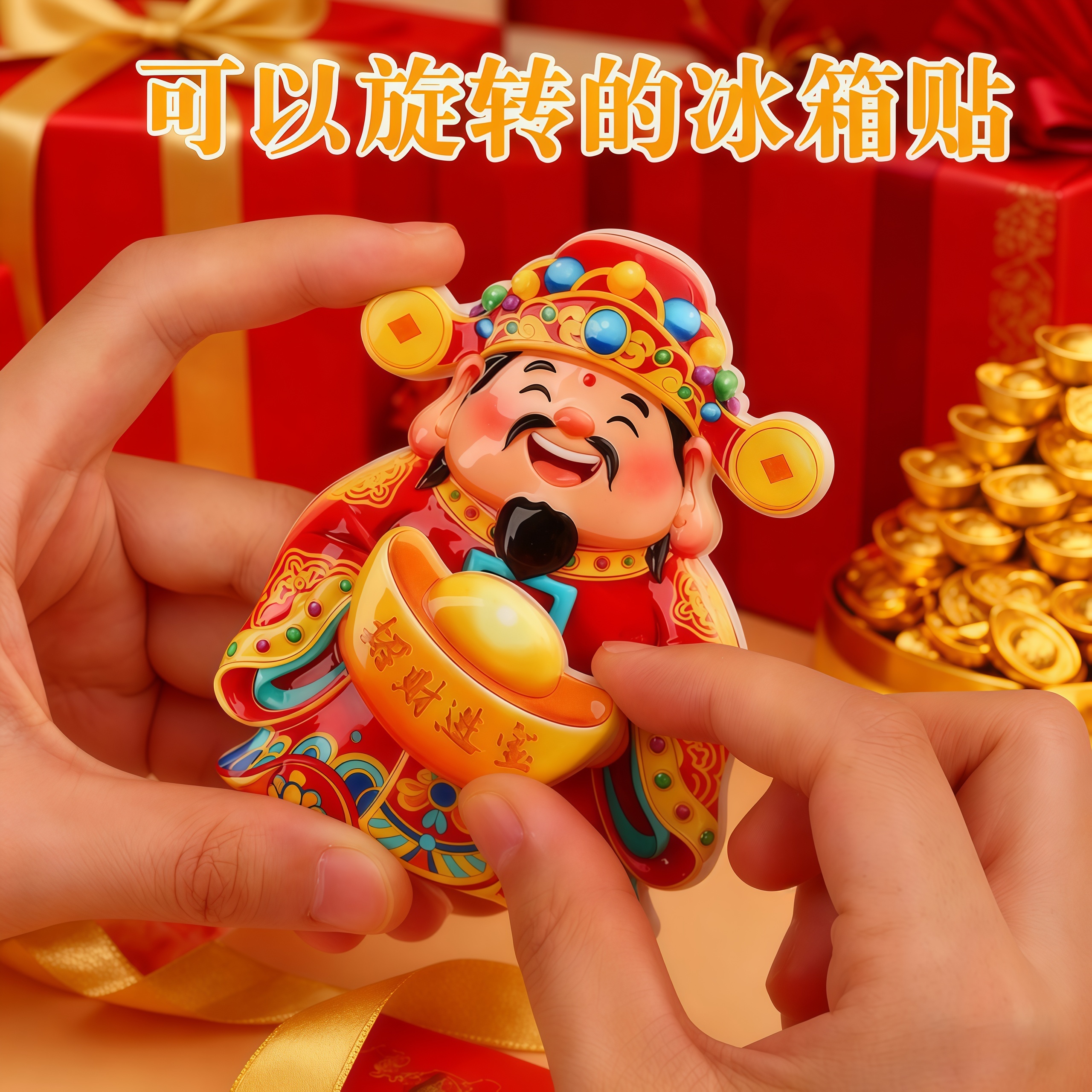 【6·9元/两个】磁吸冰箱贴财源滚滚旋转摇摆财神爷春节装饰摆件摆饰