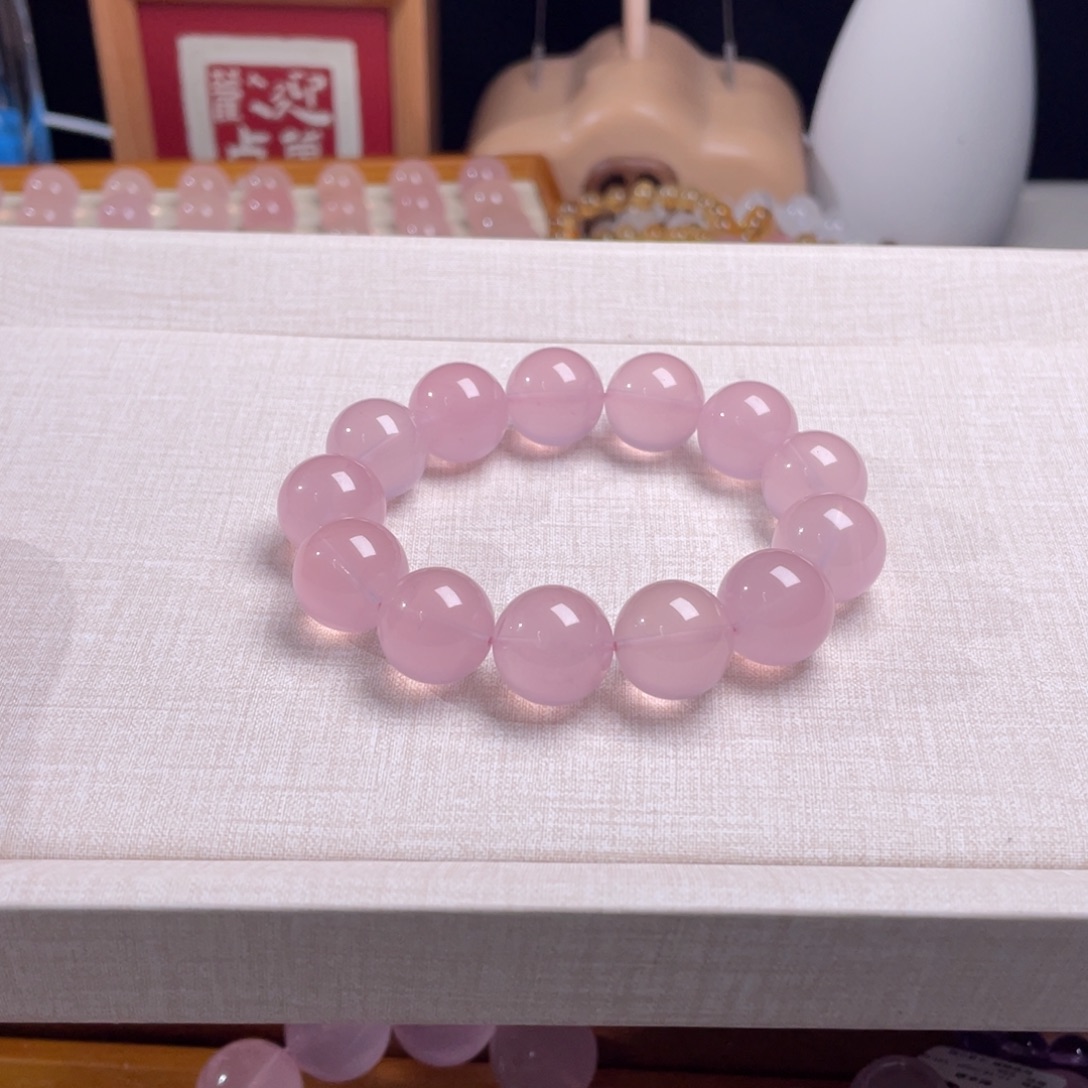 芙蓉石未镶嵌手链粉水晶卡15+手串