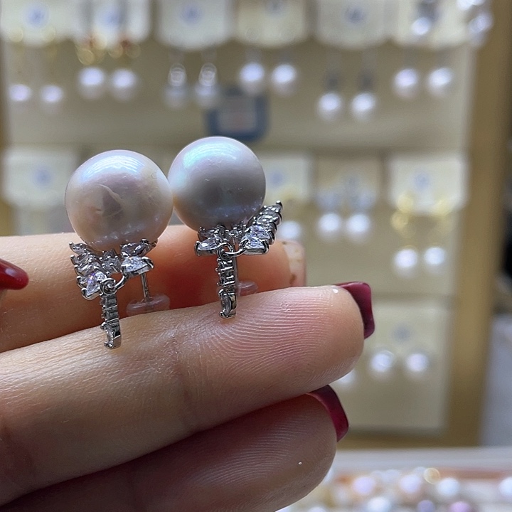淡水珍珠耳饰银S925镶嵌