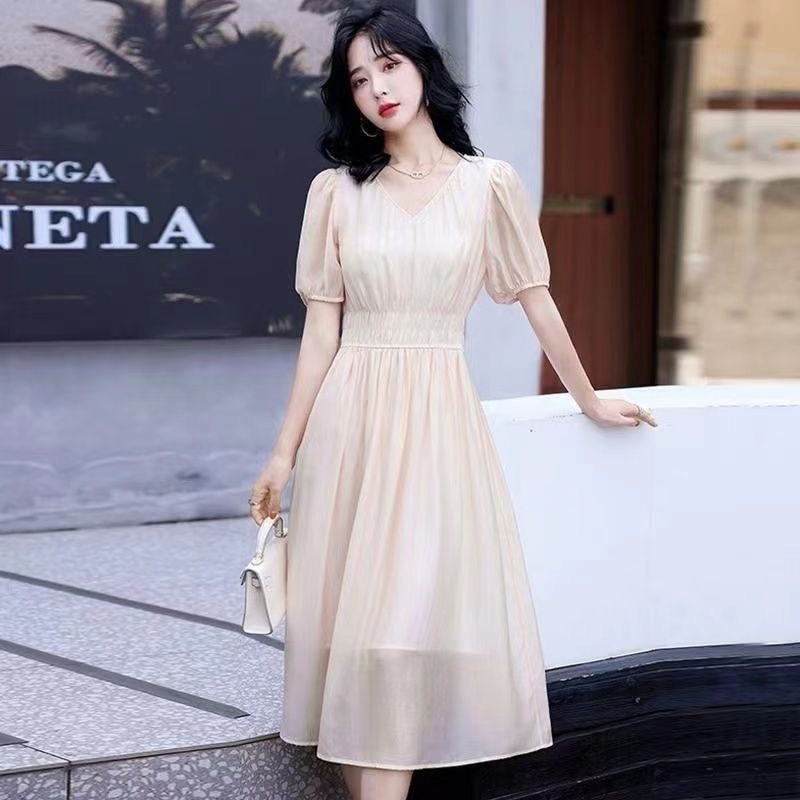 6杆一层-59361 纯色V领连衣裙-冯丽丽