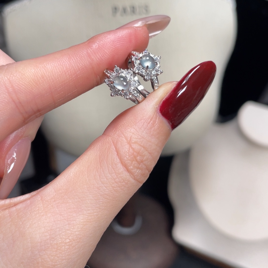 翡翠耳饰银S925镶嵌8689