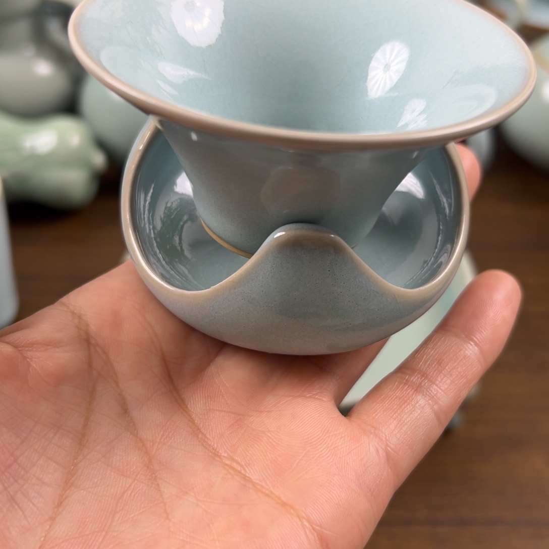 否***来瓷杯子天青釉水茶漏微瑕