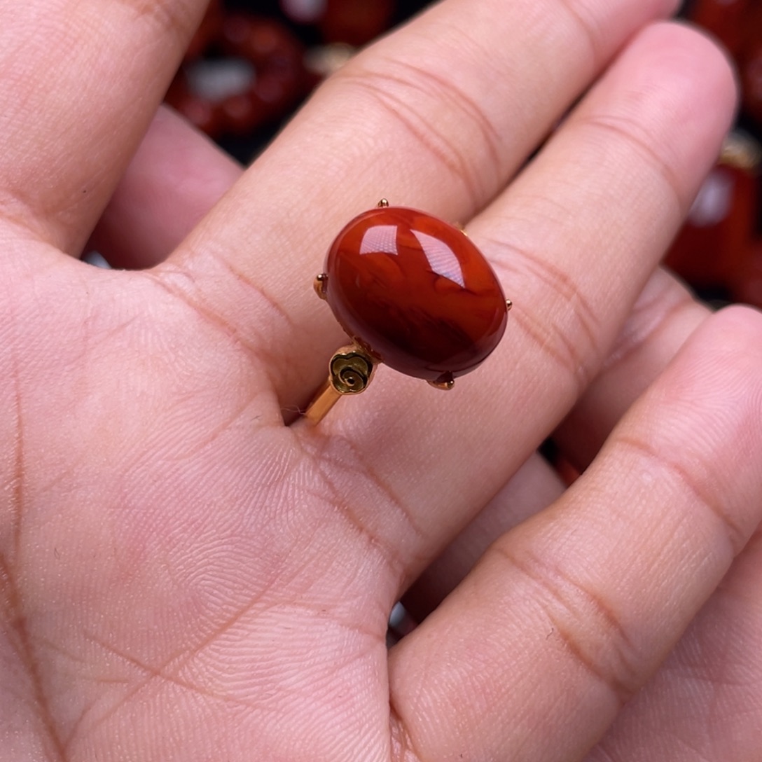 南红玛瑙珠宝奇石银S925镶嵌戒指