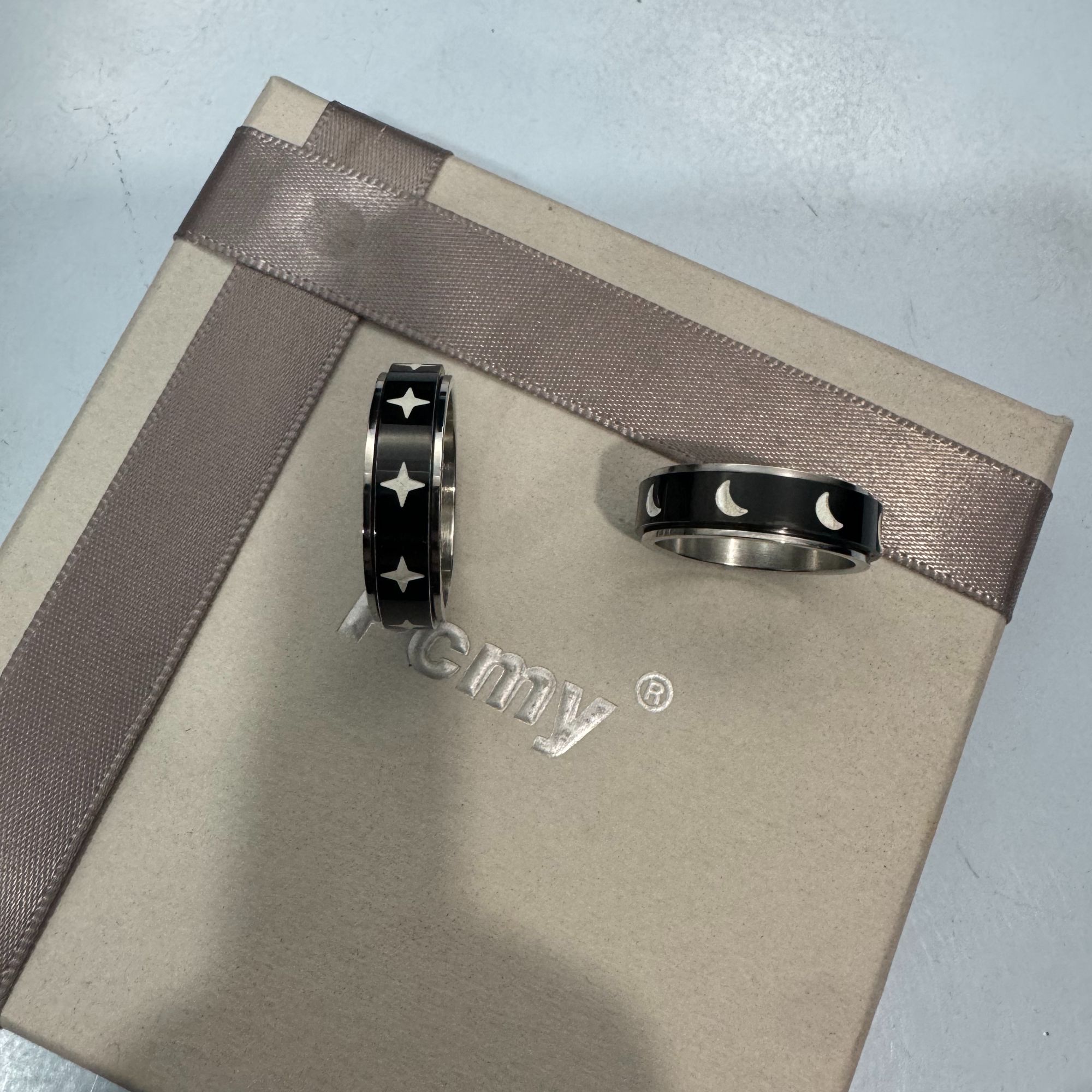 钛钢戒指 福利区-S1084-PCM星月相伴夜光转运环情侣对戒110