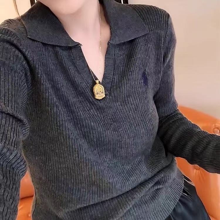 秋季针织常规款翻领长袖毛针织衫polo网红气质洋气