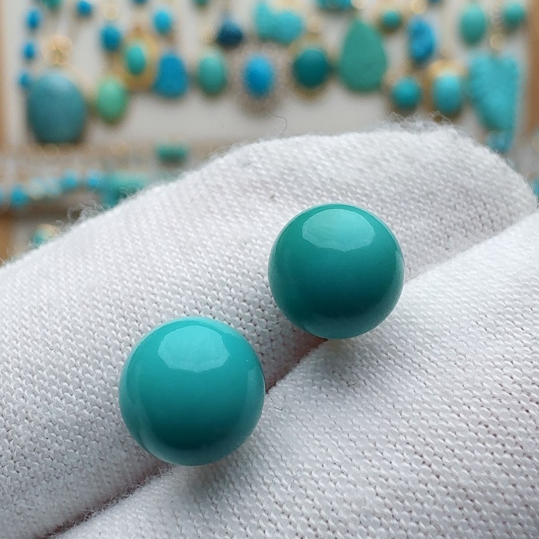 绿松石18K金镶嵌耳饰