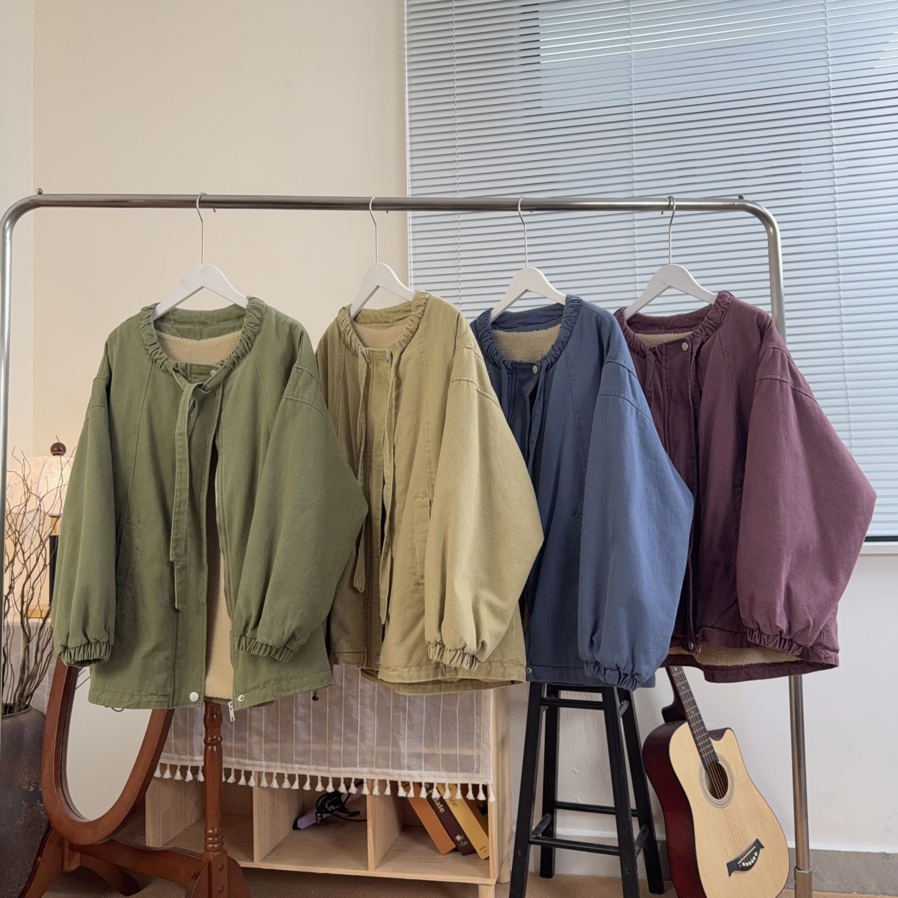 领口绑带设计减龄学院风内里加绒加厚拉链外套