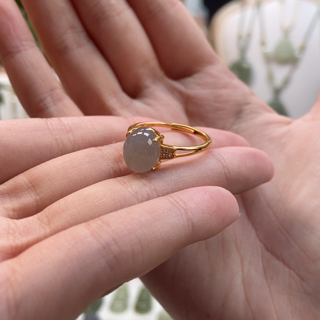 和田玉戒指银S925镀金镶嵌