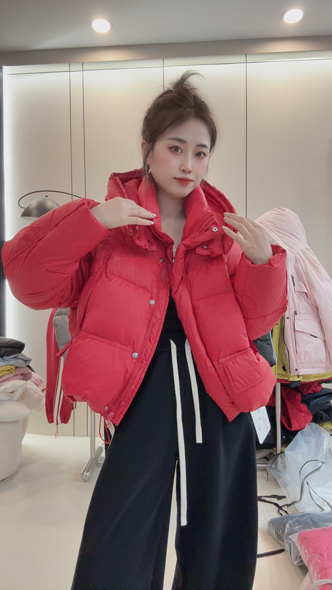 8917冬季新款简约大兜盖短款休闲纯色棉服