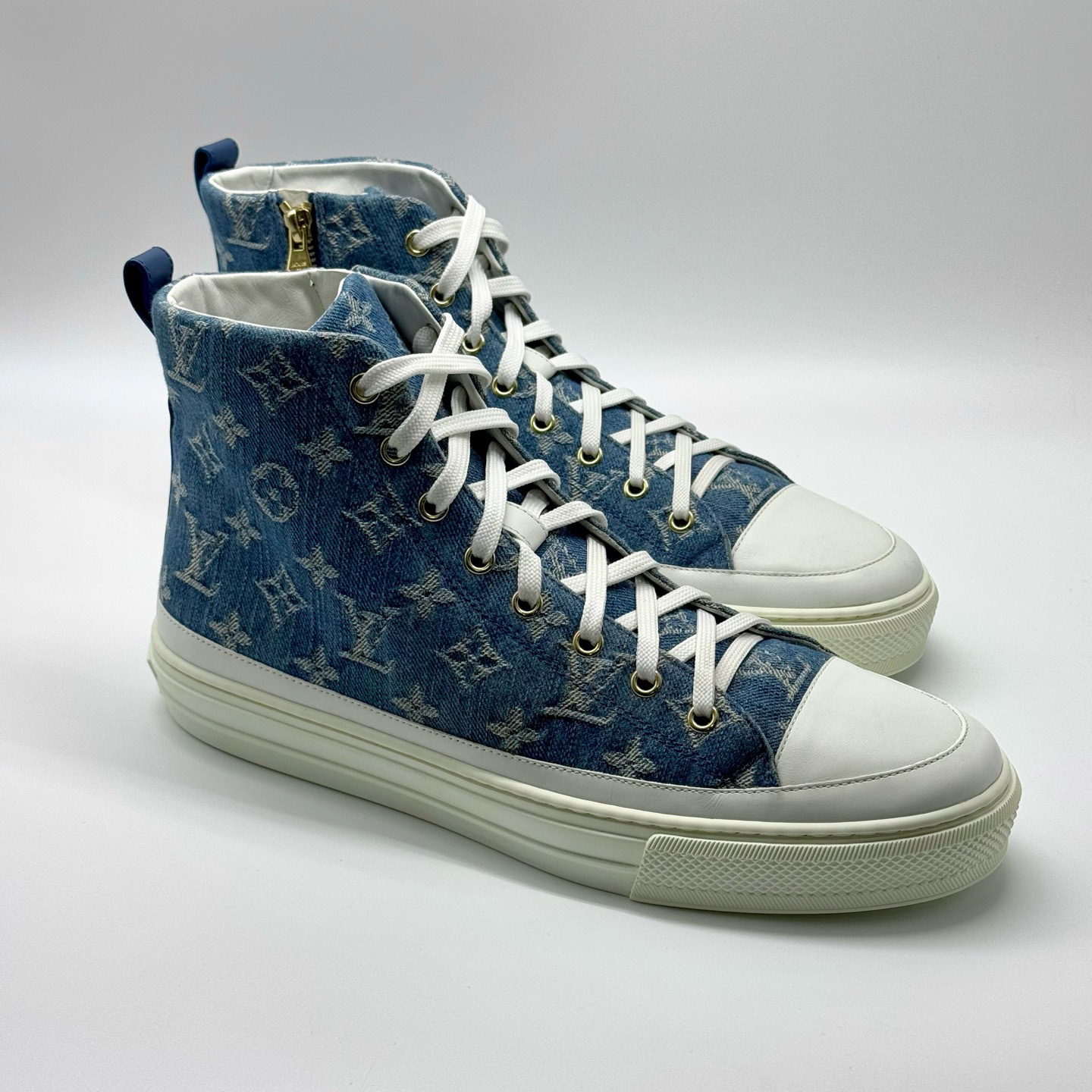 未使用 LouisVuitton/路易威登 蓝色牛仔老花满印高帮板鞋 42码