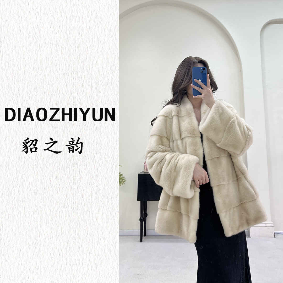 貂之韵570丨新款上新V领横排全挖削水貂外套直袖精致貂皮大衣68长